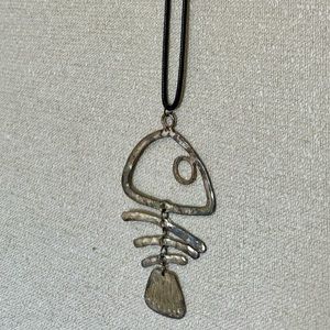 Metal fish necklace rustic soft woven cord